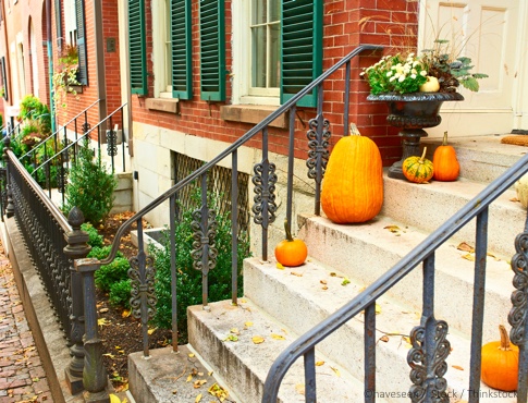 Pumpkins near the door for Halloween