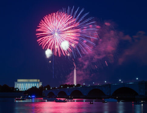 Independence Day Fireworks over Washington Monument and Lincoln Memorial