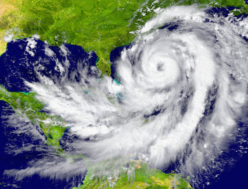 Aerial view of hurricane approaching the United States