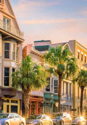 Looking down the historical downtown area of Charleston, SC