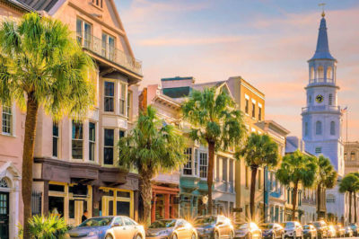 Looking down the historical downtown area of Charleston, SC
